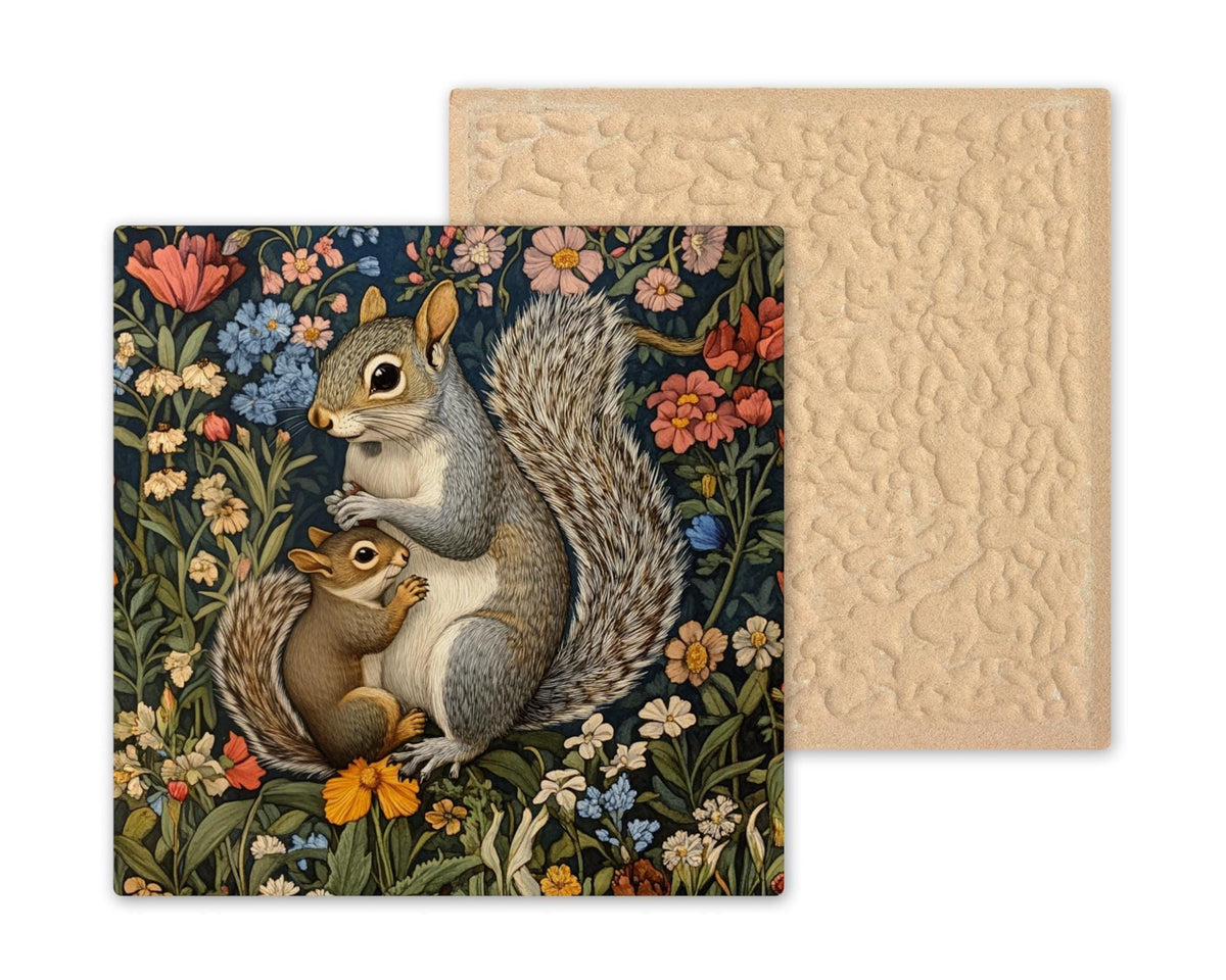 Squirrel Wall Art Ceramic Tile William Morris Style Gift Woodland Nature Art Cabin Decor Squirrel Lover Nature Gift Tile