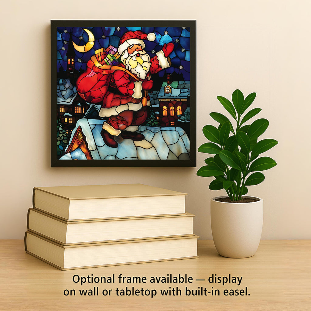 Rooftop Santa Wall Art Ceramic Tile Christmas Gift Holiday Decor Christmas Eve Art Festive Home Tile