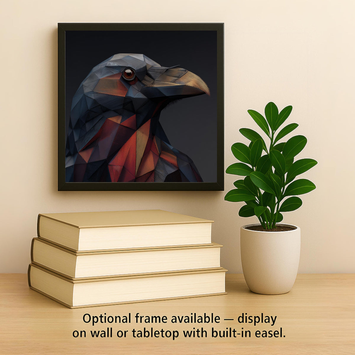Geometric Raven Ceramic Art Tile – Stained Glass Style Gothic Bird Wall Decor, Dark Academia Crow Gift