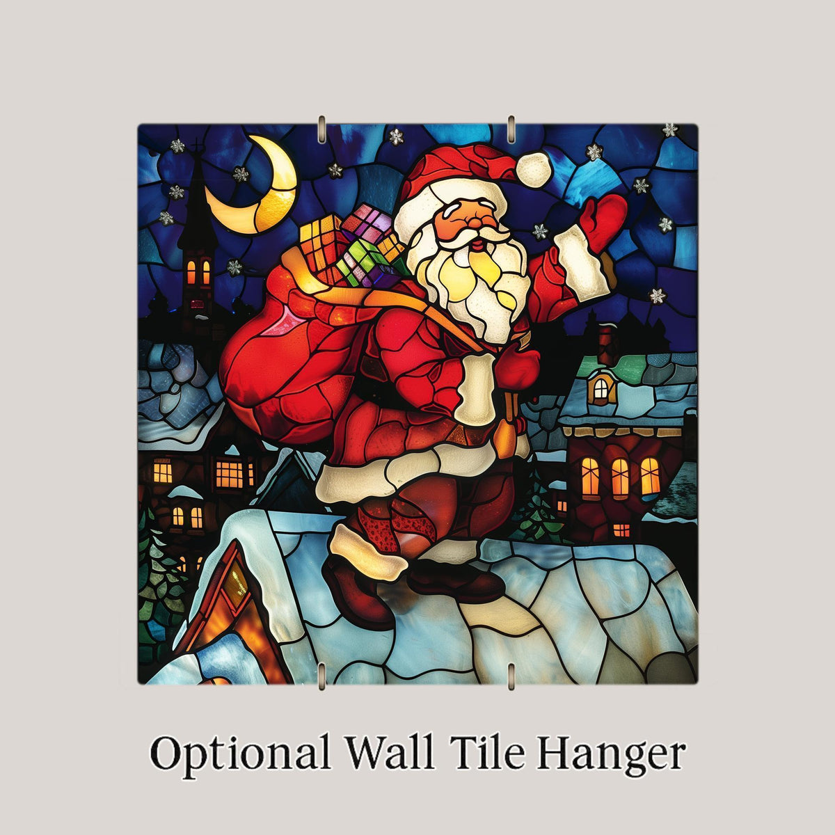 Rooftop Santa Wall Art Ceramic Tile Christmas Gift Holiday Decor Christmas Eve Art Festive Home Tile
