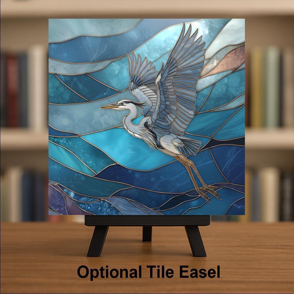 Great Blue Heron Wall Art Ceramic Tile Seaside Wildlife Gift Ocean Bird Decor Nautical Beach Art Bird Lover Tile