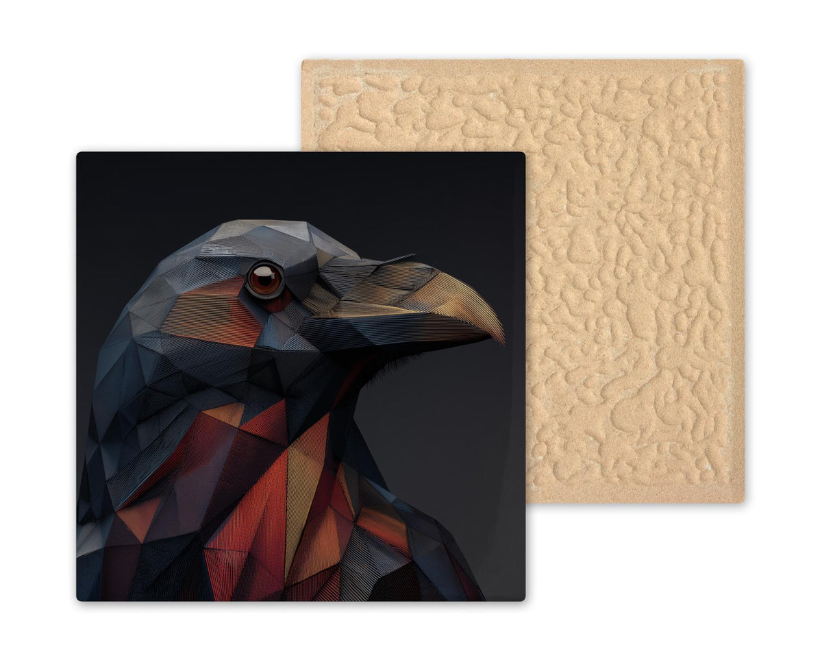 Geometric Raven Ceramic Art Tile – Stained Glass Style Gothic Bird Wall Decor, Dark Academia Crow Gift