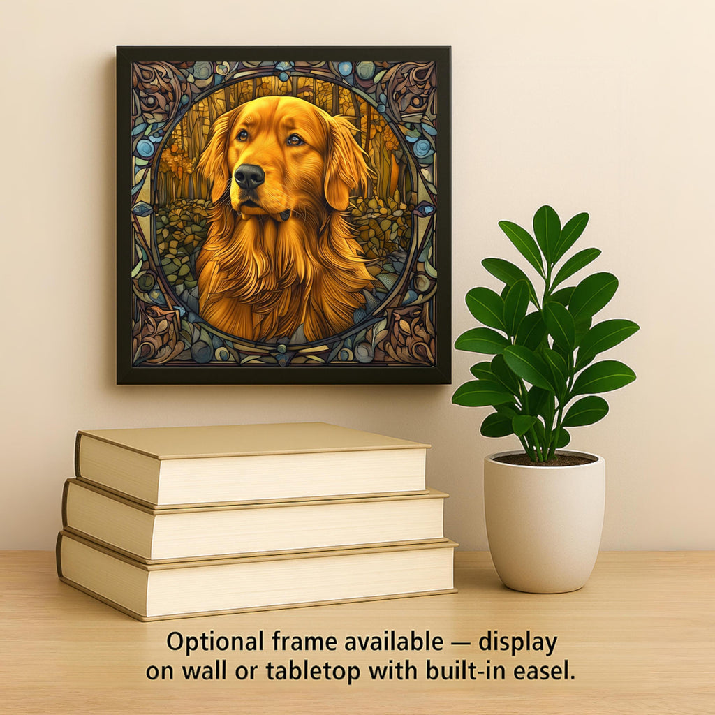 Golden Retriever Memorial Stained Glass Style Ceramic Art Tile – Dog Remembrance Rainbow Bridge Wall Decor, Pet Loss Keepsake