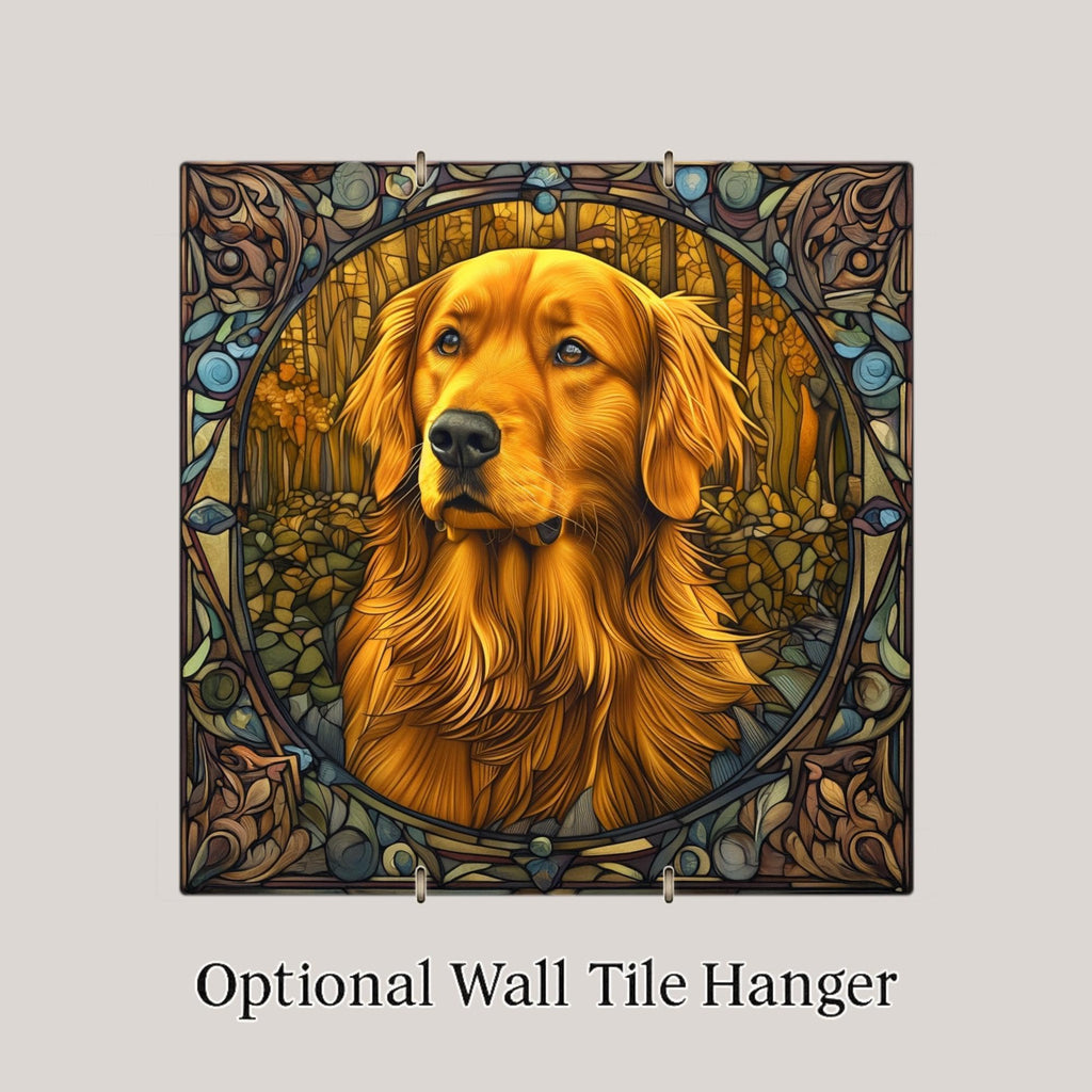 Golden Retriever Memorial Stained Glass Style Ceramic Art Tile – Dog Remembrance Rainbow Bridge Wall Decor, Pet Loss Keepsake