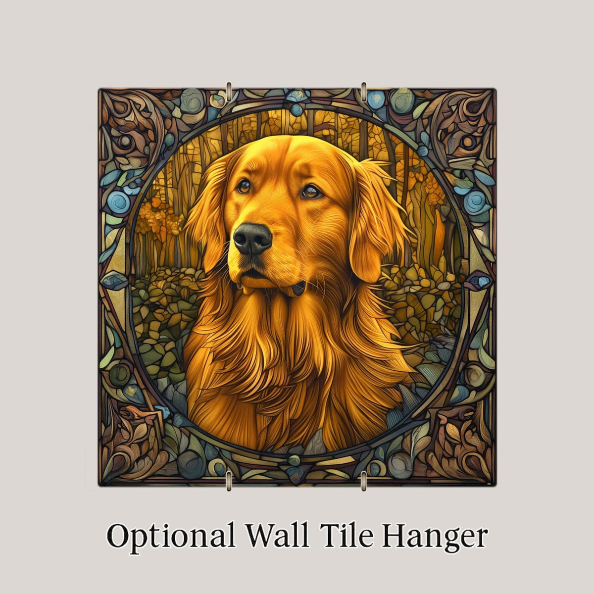 Golden Retriever Memorial Stained Glass Style Ceramic Art Tile – Dog Remembrance Rainbow Bridge Wall Decor, Pet Loss Keepsake