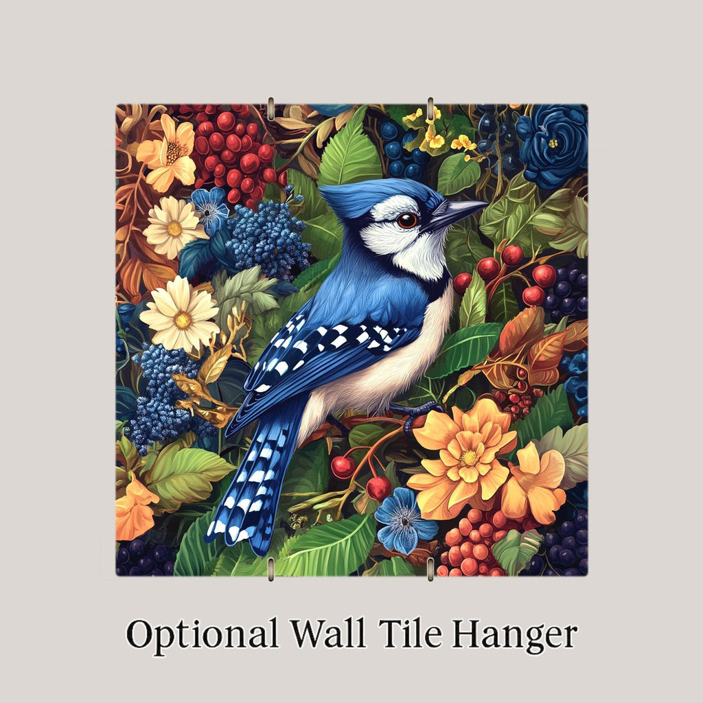 Blue Jay Wall Art Ceramic Tile Art Nouveau Gift William Morris Cottagecore Bird Decor Birdwatcher Nature Art