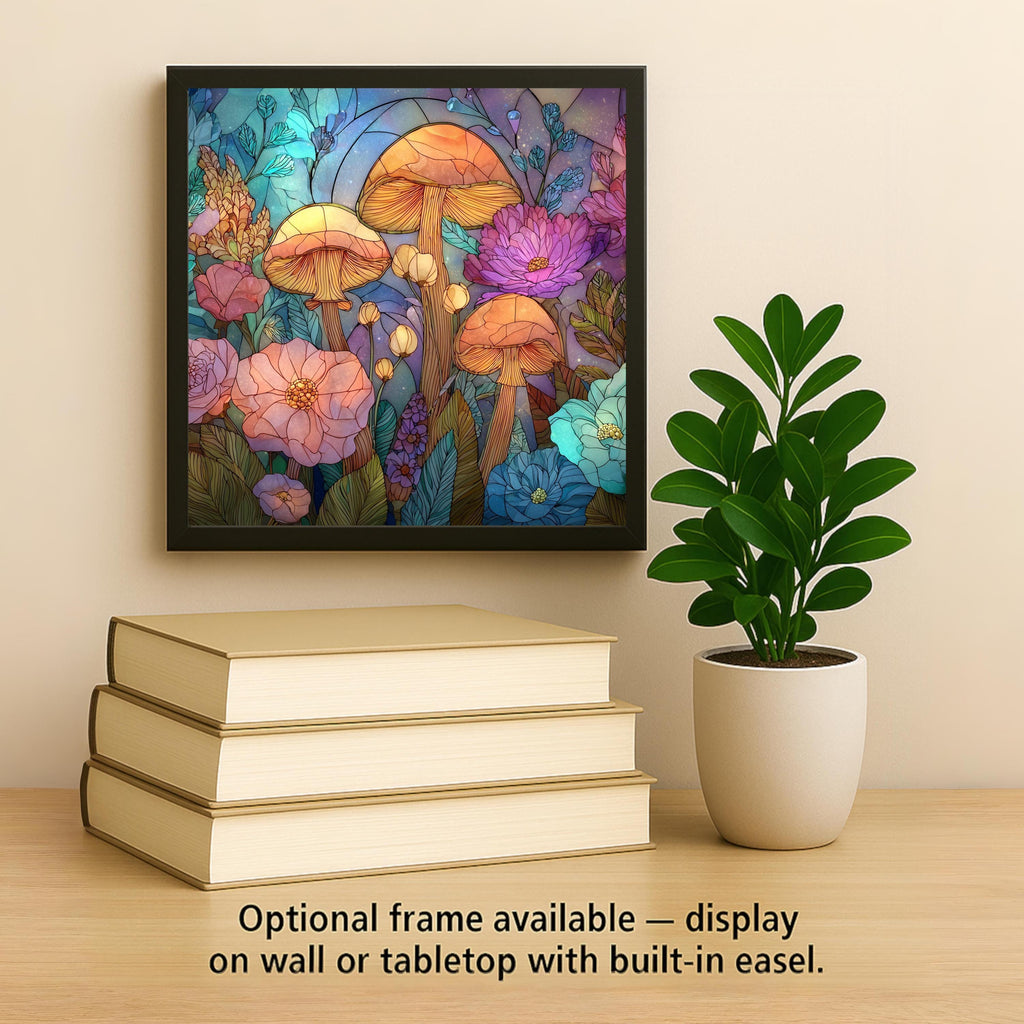 Mushroom Stained Glass Style Ceramic Art Tile – Whimsical Woodland Wall Decor, Cottagecore Fantasy Nature Gift