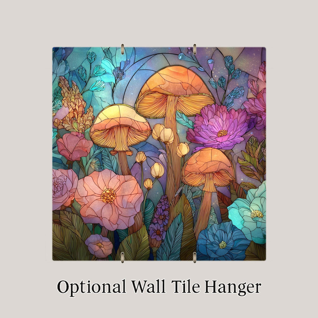 Mushroom Stained Glass Style Ceramic Art Tile – Whimsical Woodland Wall Decor, Cottagecore Fantasy Nature Gift