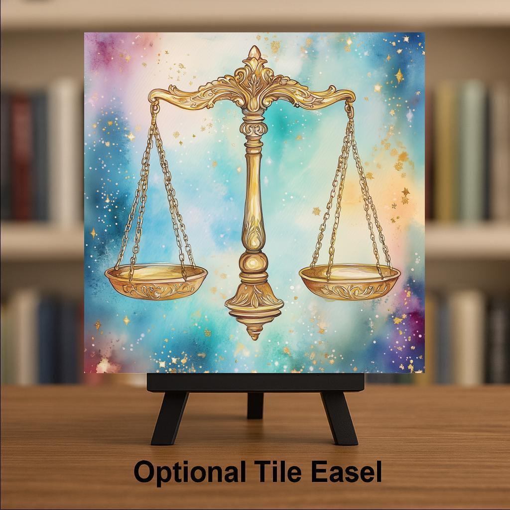 Libra Scales Wall Art Ceramic Tile Astrology Gift Stained Glass Style Decor Celestial Zodiac Art Libra Lover Gift Tile