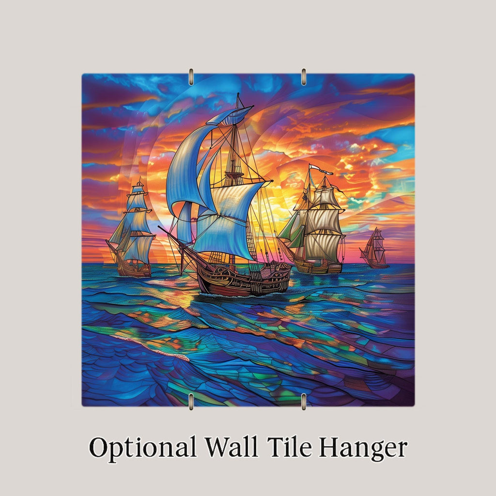 Sailing Fleet Wall Art Ceramic Tile Nautical Gift Coastal Decor Sailor Gift Beach House Bathroom Tile