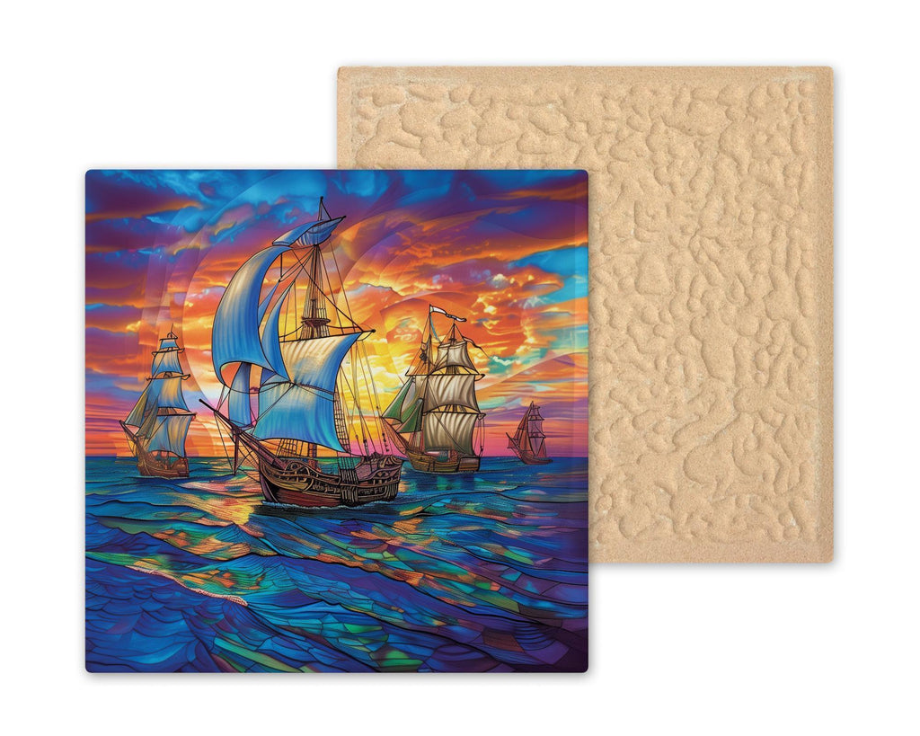 Sailing Fleet Wall Art Ceramic Tile Nautical Gift Coastal Decor Sailor Gift Beach House Bathroom Tile