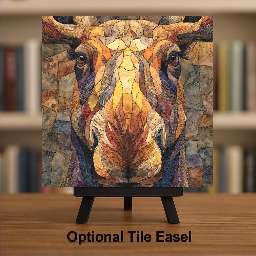 Moose Ceramic Tile Wall Art – Stained Glass Style Moose Portrait, Rustic Lodge Decor, Woodland Animal Wall Decor Gift
