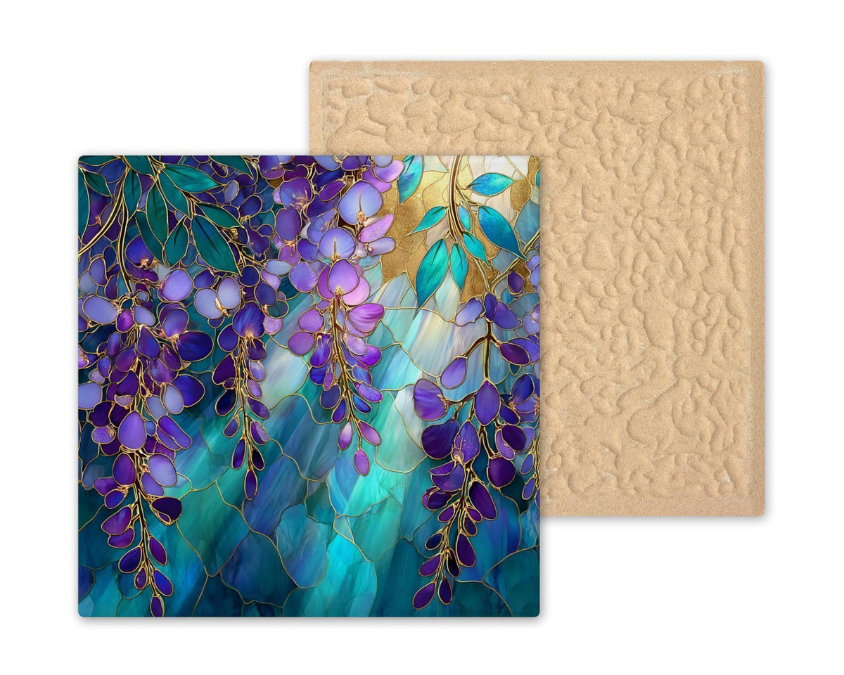 Wisteria Wall Art Ceramic Tile Stained Glass Style William Morris Gift Floral Decor Purple Botanical Nature Art