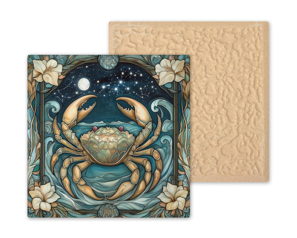 Cancer Zodiac Stained Glass Style Ceramic Art Tile: Night Sky Wall Decor Mystical Home Decor Celestial Wall Art Astrology Zodiac Crab Bir