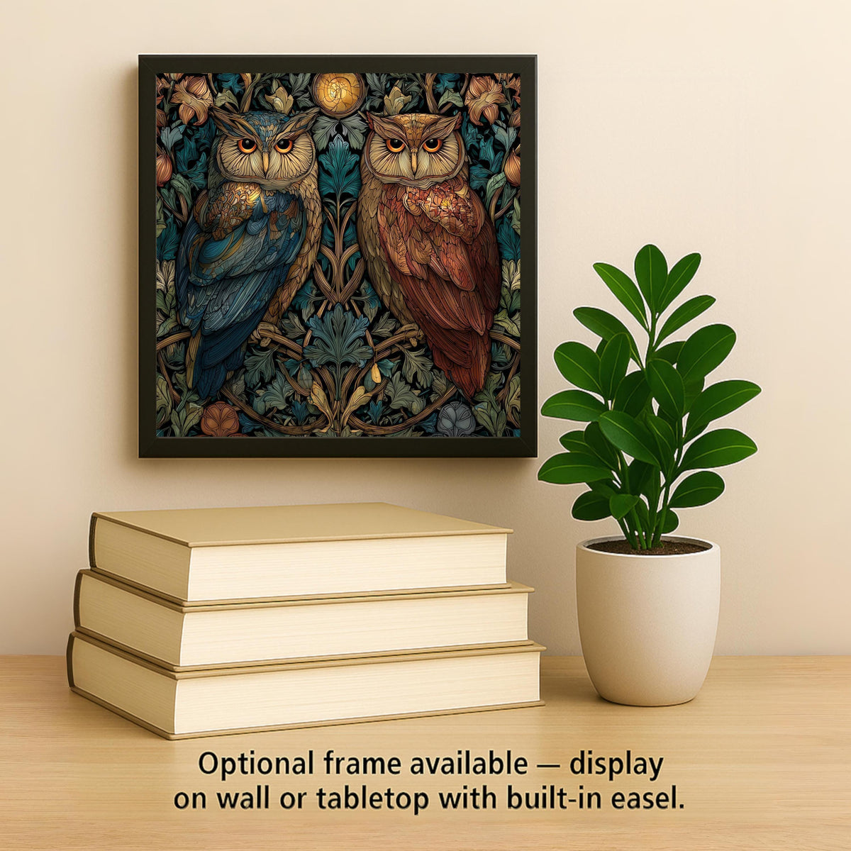 Moonlit Owl Wall Art Ceramic Tile Stained Glass Style Woodland Gift Birdwatcher Night Bird Lover Wildlife Art Anniversary Gift for Her
