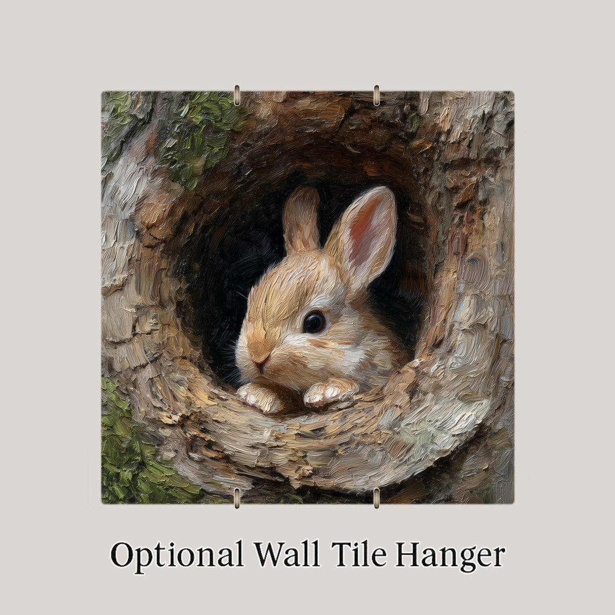 Baby Bunny Ceramic Art Tile: Cabin Wall Decor Nature Lover Gift Woodland Home Decor Wall Art Nursery Woodland Animal Rustic Forest Art