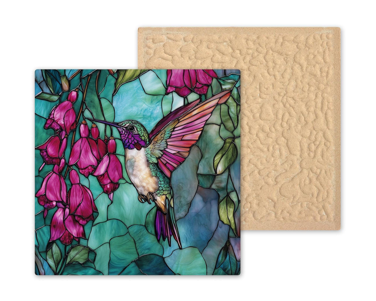 Hummingbird Spring Wall Art Ceramic Tile Stained Glass Style Bird Lover Memorial Gift Nature Decor Art