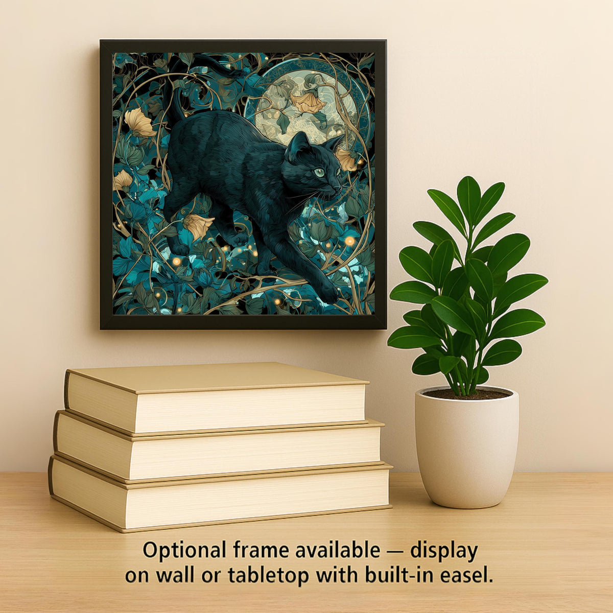 Mystical Black Cat Wall Art Ceramic Tile Gothic Gift Moon Night Decor Witchy Cat Art Cat Lover Gift Tile