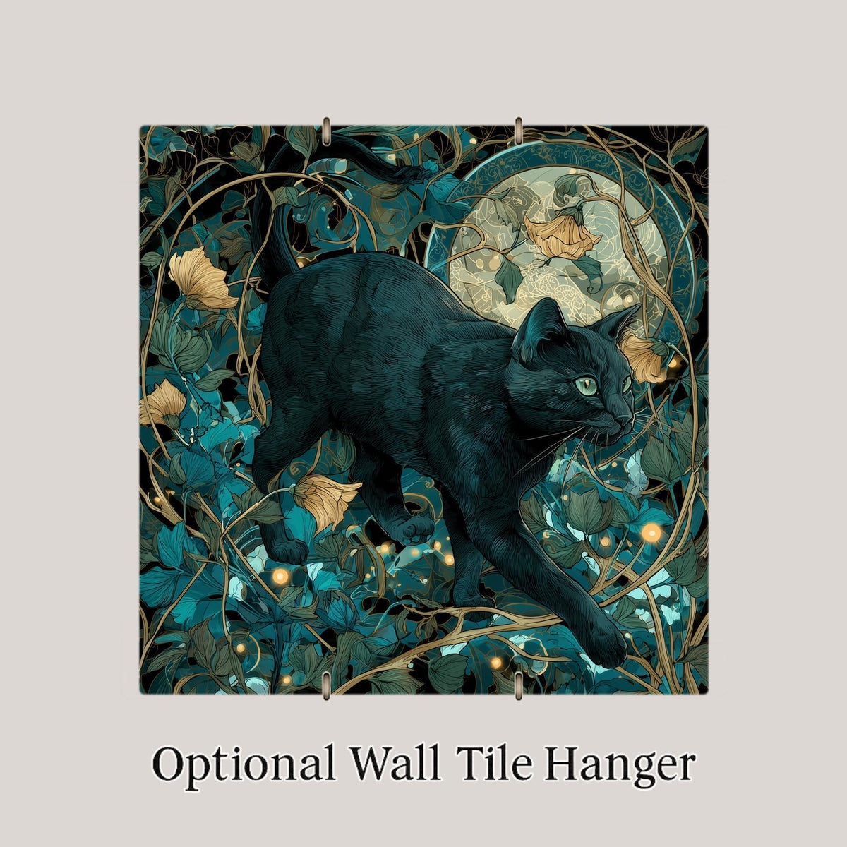 Mystical Black Cat Wall Art Ceramic Tile Gothic Gift Moon Night Decor Witchy Cat Art Cat Lover Gift Tile
