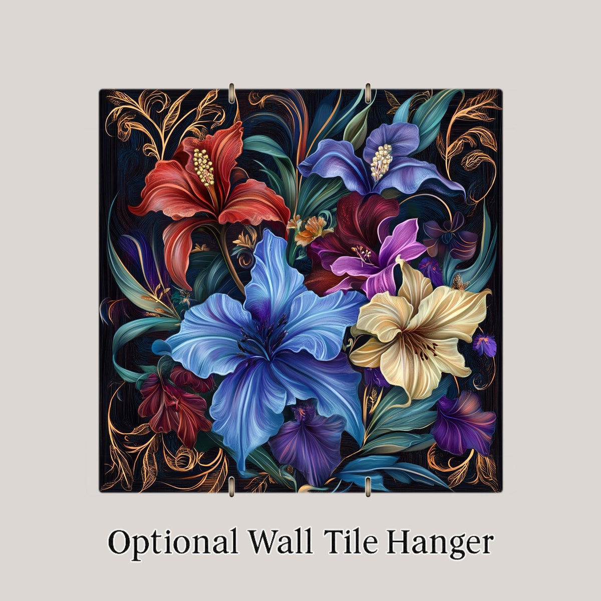 Floral Ceramic Art Tile – Art Nouveau Style, William Morris, Botanical Jewel Tone Art, Flower Lover Gift, Floral Decor