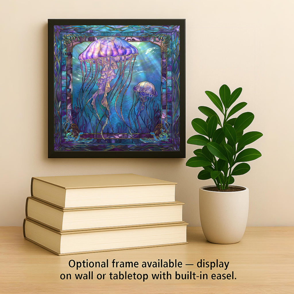 Jellyfish Wall Art Ceramic Tile Stained Glass Style Ocean Gift Aquatic Decor Coastal Nature Art