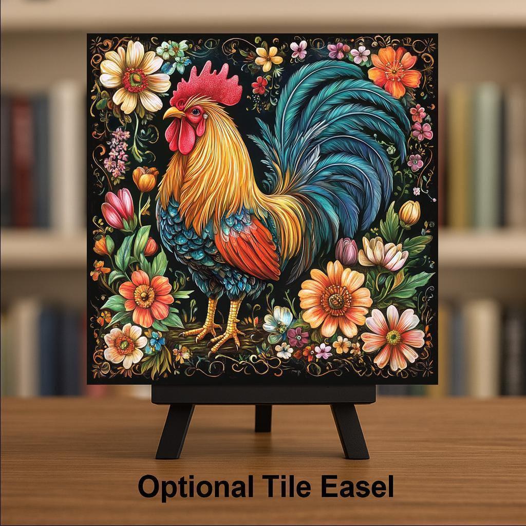 Rooster Wall Art Ceramic Tile Farmhouse Kitchen Decor Country Wall Decor Folk Art Rooster Lover Rustic Gift Accent Tile