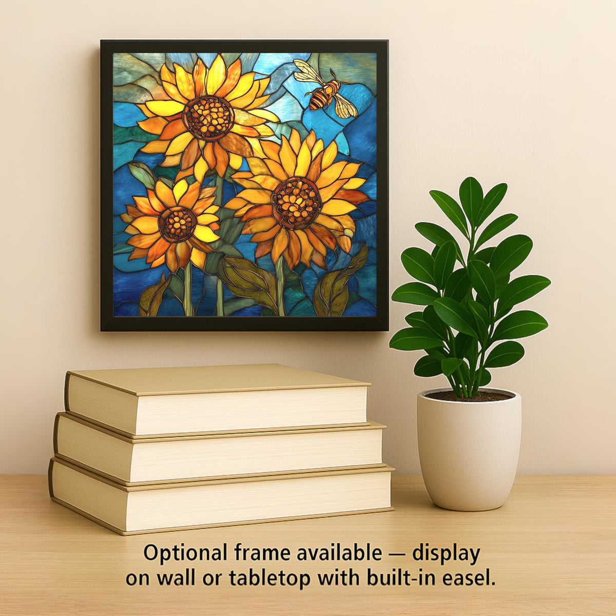 Sunflower Ceramic Tile Wall Art – Stained Glass Style Sunflower Decor, Bright Floral Home Decor, Kitchen Wall Decor, Nature Art Gift
