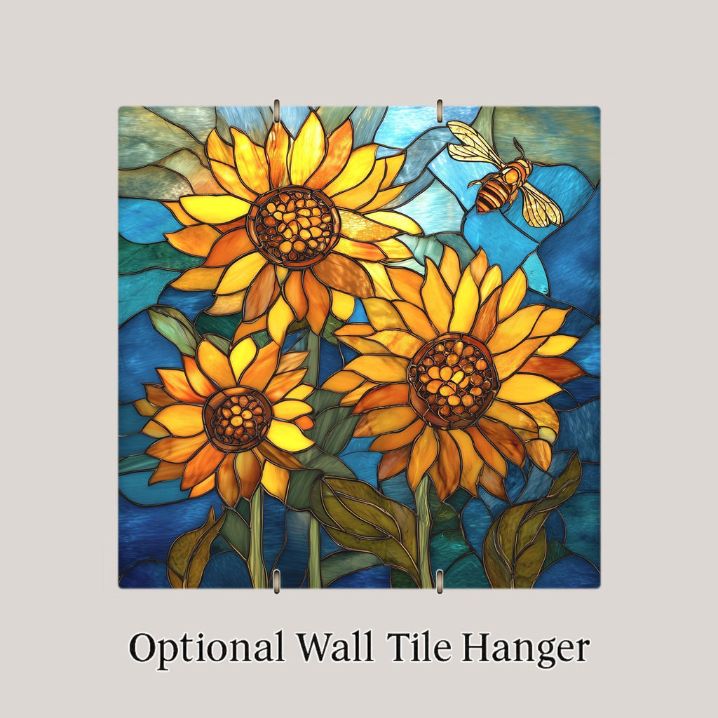 Sunflower Ceramic Tile Wall Art – Stained Glass Style Sunflower Decor, Bright Floral Home Decor, Kitchen Wall Decor, Nature Art Gift