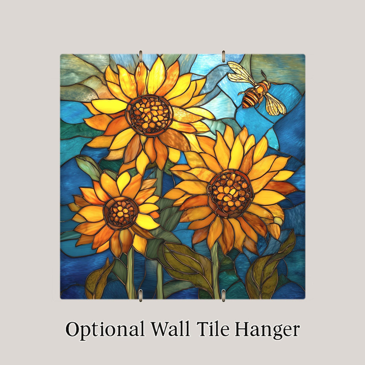 Sunflower Ceramic Tile Wall Art – Stained Glass Style Sunflower Decor, Bright Floral Home Decor, Kitchen Wall Decor, Nature Art Gift