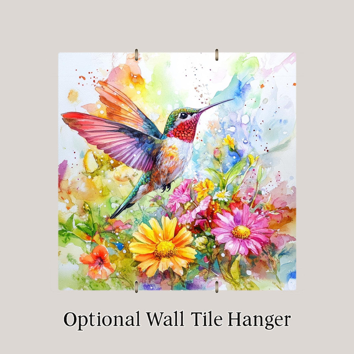 Watercolor Hummingbird Nature Wall Art Ceramic Tile Garden Gift Stained Glass Style Decor Bird Art Nature Lover Gift Tile