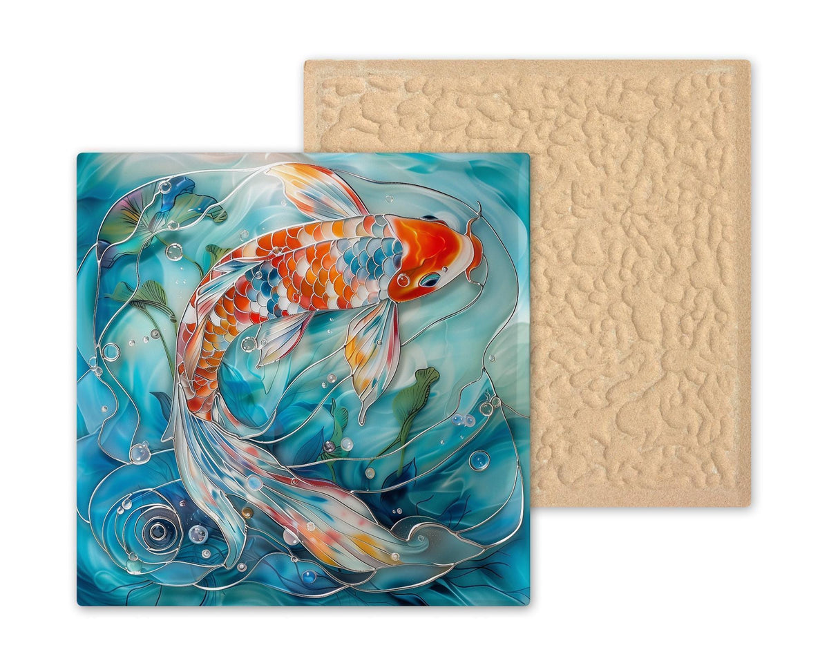 Koi Fish Wall Art Ceramic Tile Japanese Zen Gift Nature Art Koi Lover Pond Decor Asian Nature Gift