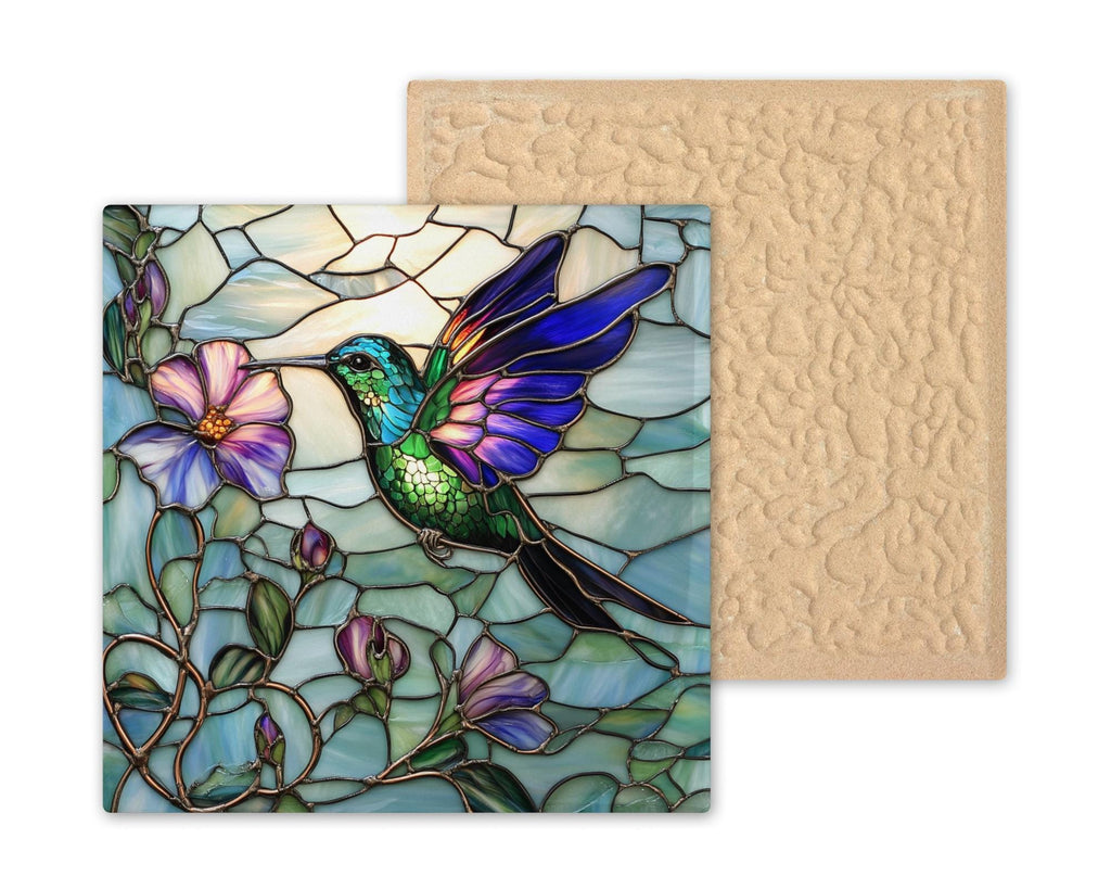 Hummingbird Wall Art Ceramic Tile Stained Glass Style Floral Bird Lover Gift Birdwatcher Garden Memorial Gift Accent Tile