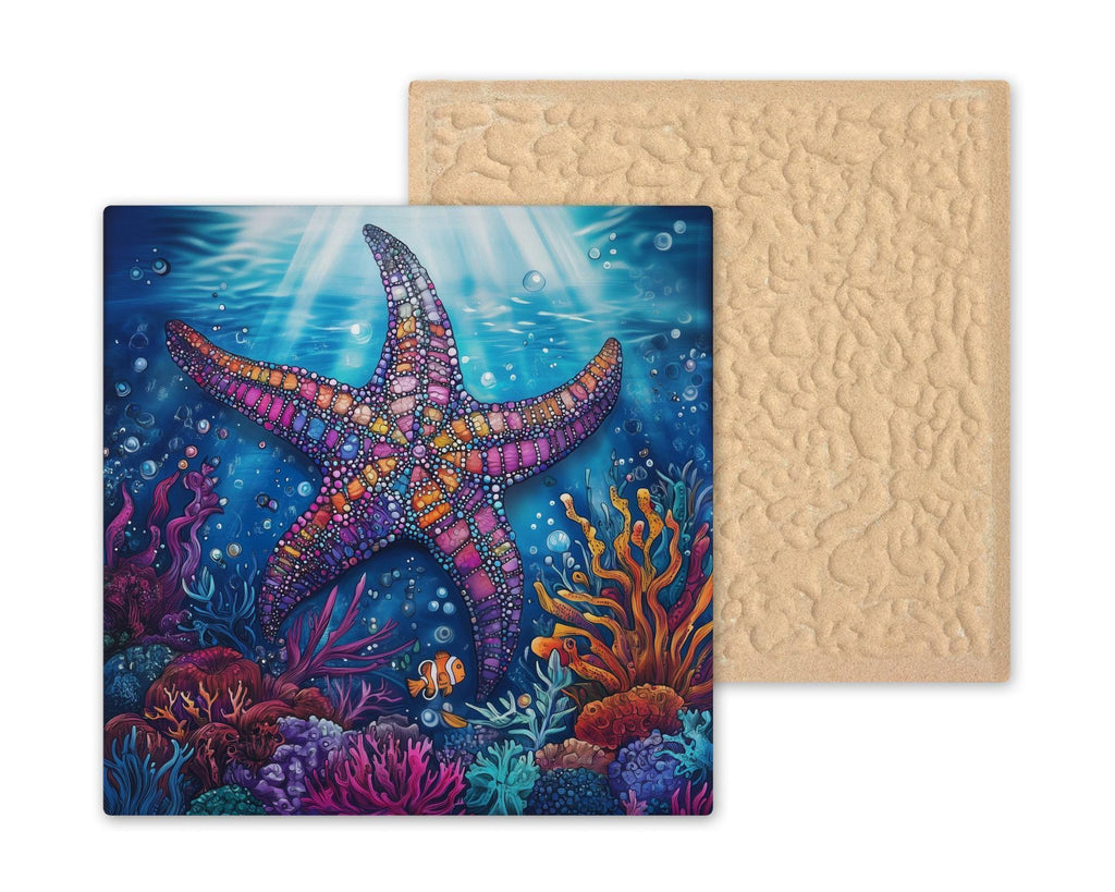 Starfish Wall Art Ceramic Tile Coastal Gift Ocean Reef Decor Beach Lover Art Colorful Sea Gift Tile