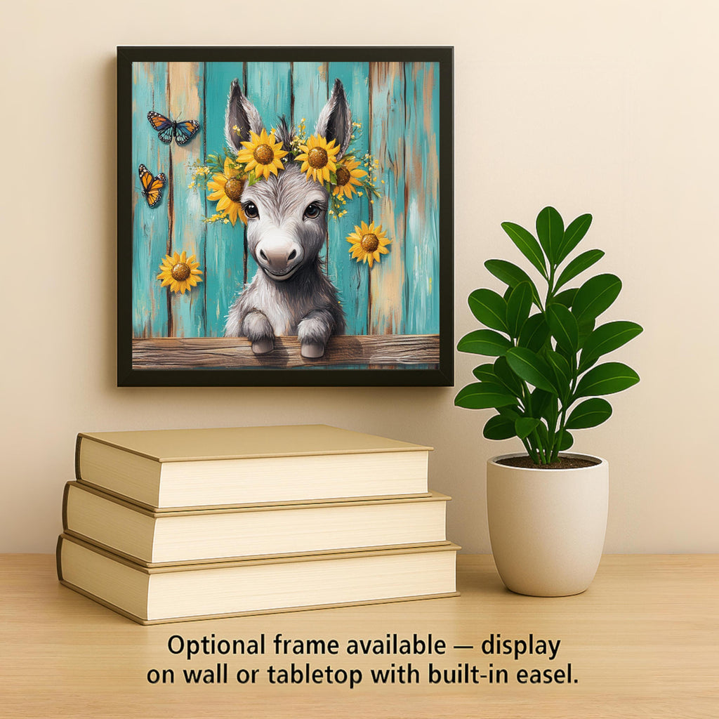 Baby Donkey Ceramic Tile Wall Art Stained Glass Style Whimsical Sunflower Farm Animal Nursery Farmhouse Decor
