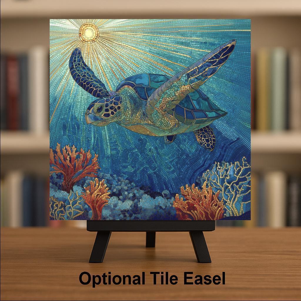 Sea Turtle Ceramic Art Tile: Coastal Wall Decor Beach House Accent Ocean Home Decor Wall Art