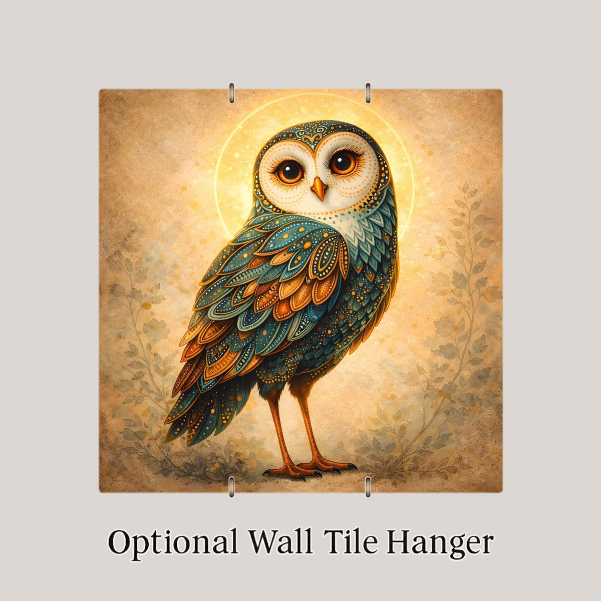 Owl Ceramic Art Tile – Stained Glass Style Boho Woodland Wall Decor, Bird Lover Nature Gift