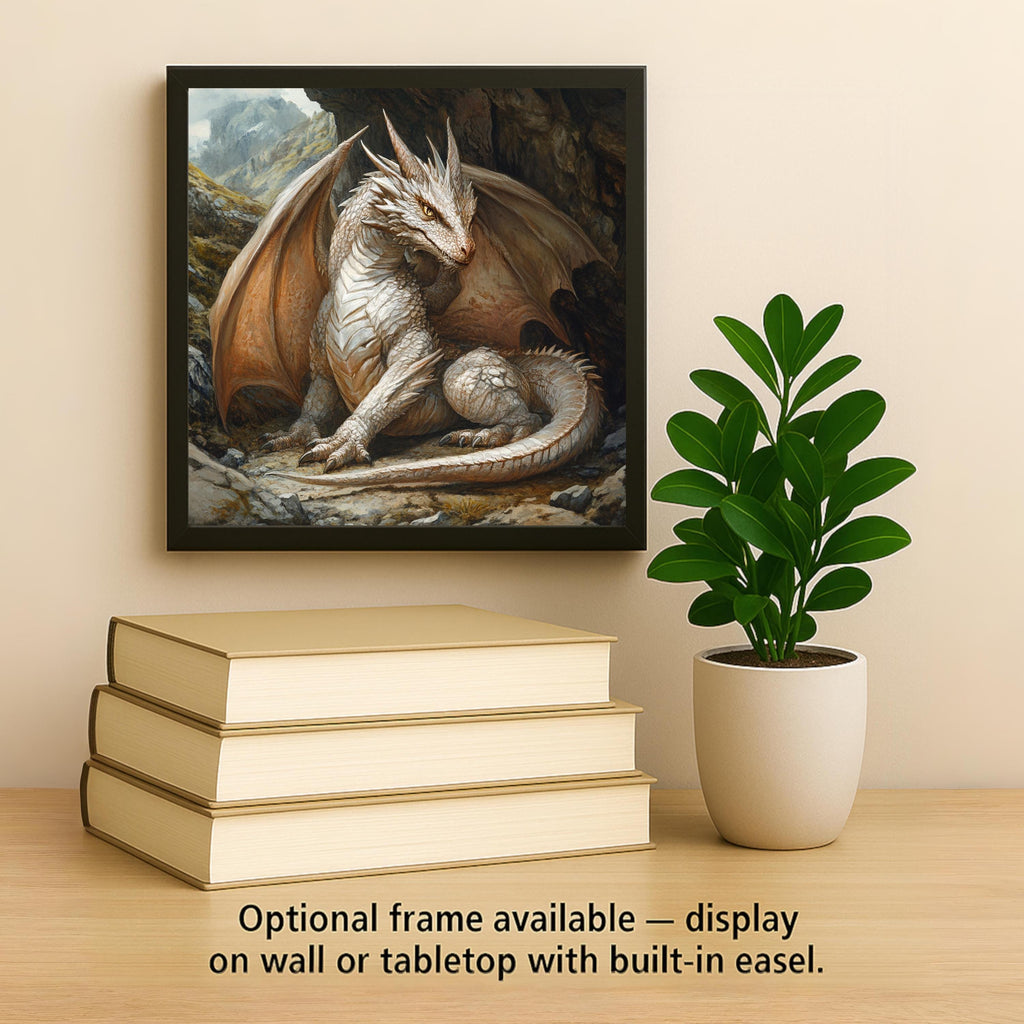 White Dragon Wall Art Ceramic Tile Medieval Fantasy Gift St George Decor Myth Creature Art Legend Gift Tile