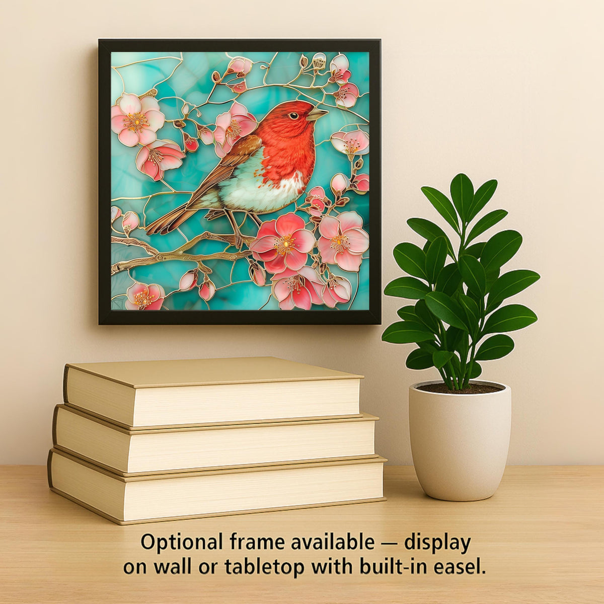 Red Robin Wall Art Ceramic Tile Birdwatcher Gift Stained Glass Style Decor Robin Lover Nature Art Bird Gift Tile