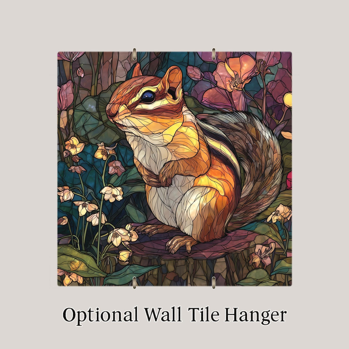 Chipmunk Wall Art Ceramic Tile Stained Glass Style Woodland Animal Nature Forest Wildlife Home Decor Gift