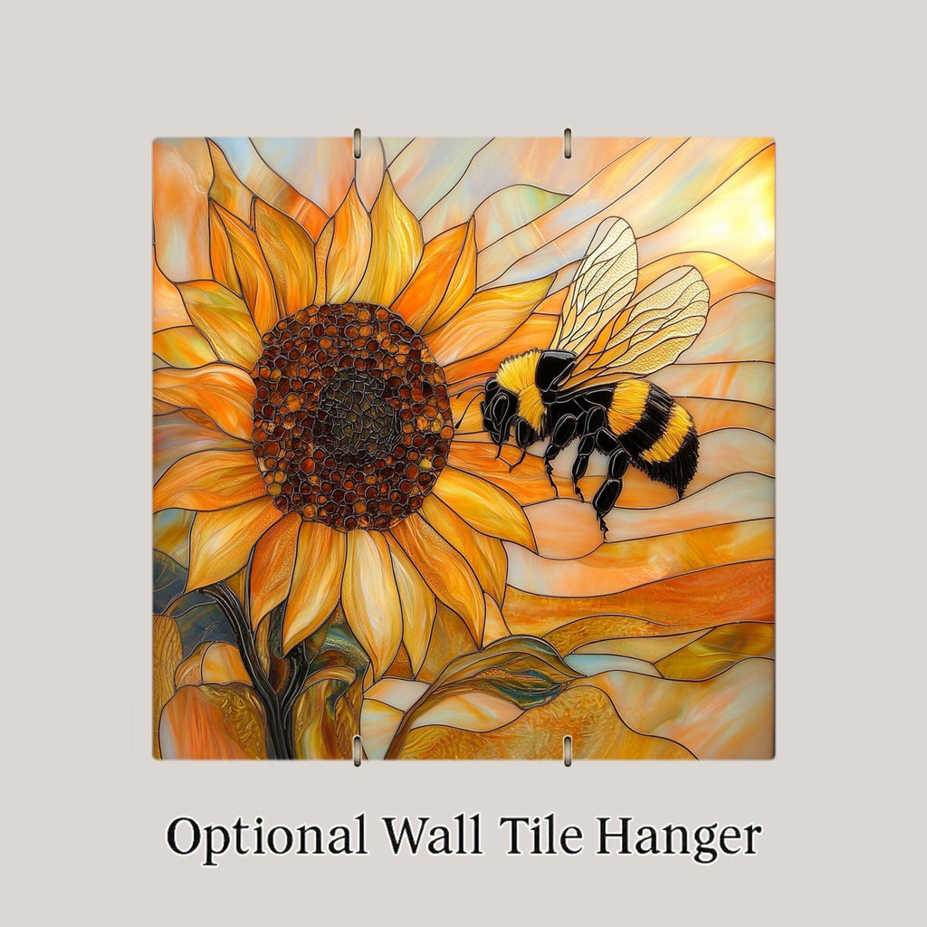 Bee Sunflower Wall Art Ceramic Tile Garden Gift Stained Glass Decor Nature Art Bee Lover Cottage Gift Tile