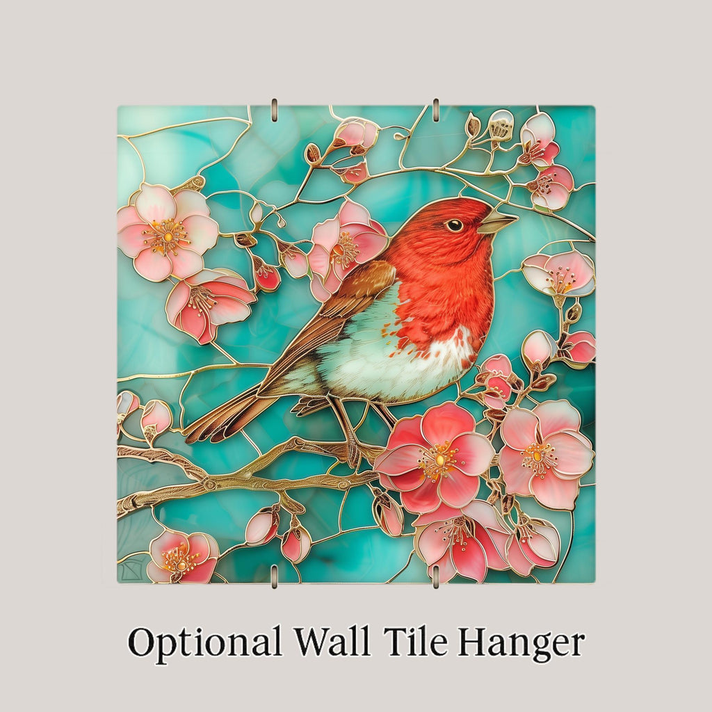 Red Robin Wall Art Ceramic Tile Birdwatcher Gift Stained Glass Style Decor Robin Lover Nature Art Bird Gift Tile