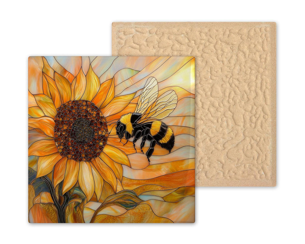 Bee Sunflower Wall Art Ceramic Tile Garden Gift Stained Glass Decor Nature Art Bee Lover Cottage Gift Tile