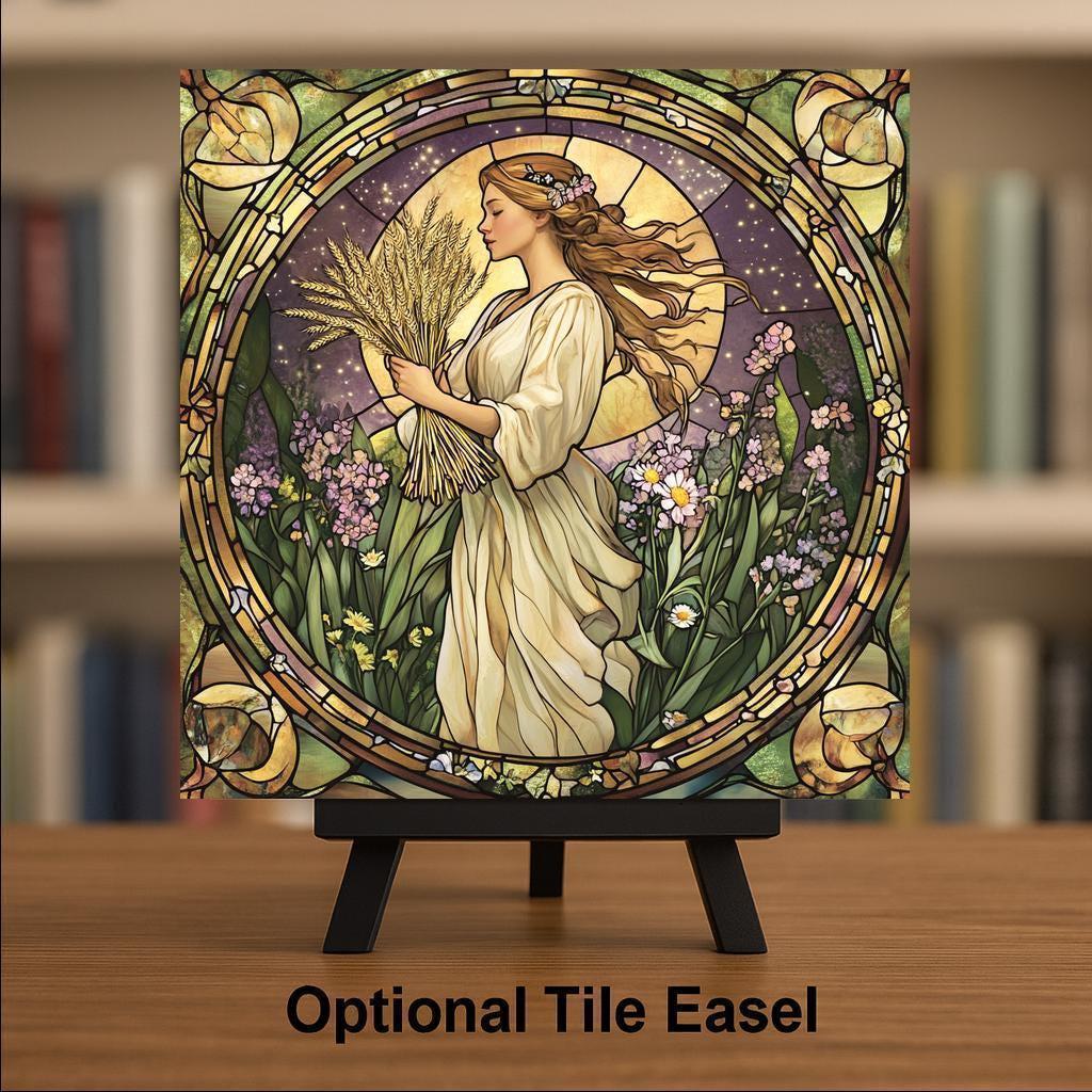 Virgo Zodiac Stained Glass Style Ceramic Art Tile – Art Nouveau William Morris Wall Decor, Celestial Astrology Accent