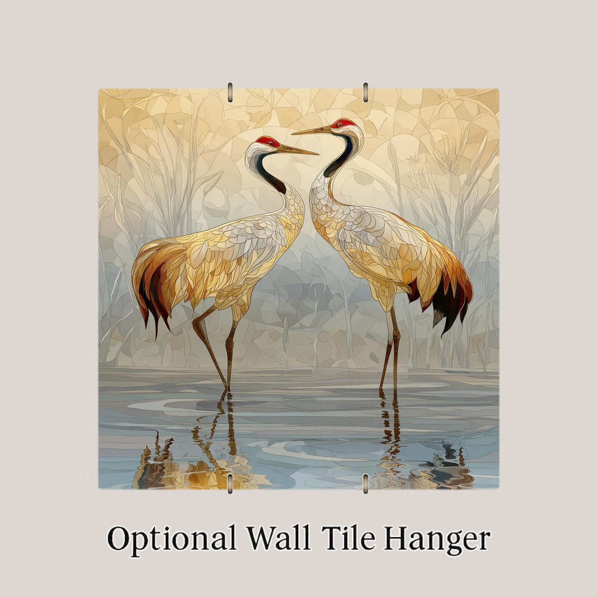 Cranes Ceramic Art Tile – Stained Glass Style Nature Wall Decor, Anniversary Couple Devotion Gift