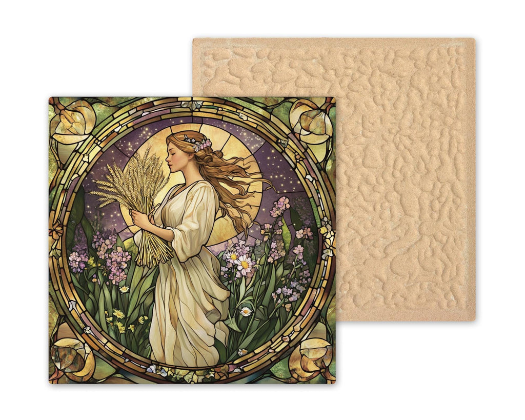Virgo Zodiac Stained Glass Style Ceramic Art Tile – Art Nouveau William Morris Wall Decor, Celestial Astrology Accent