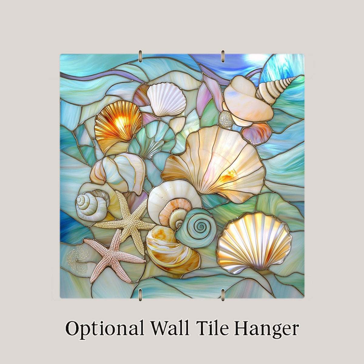 Seashell Wall Art Ceramic Tile Stained Glass Style Coastal Gift Ocean Decor Beach House Nature Art
