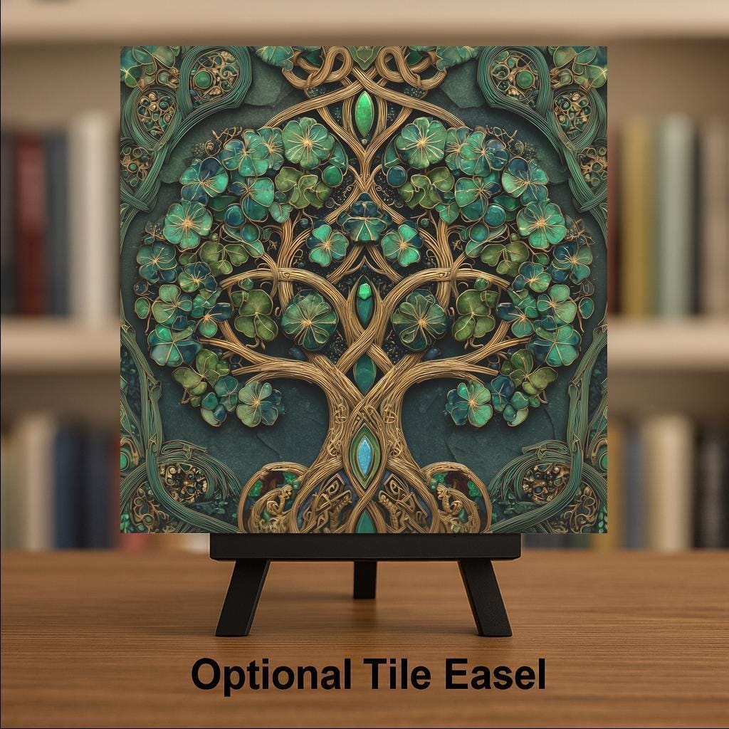 Celtic Tree of Life Ceramic Tile Wall Art – Stained Glass Style Irish Wall Decor, Meaningful Home Decor, Symbolic Nature Art
