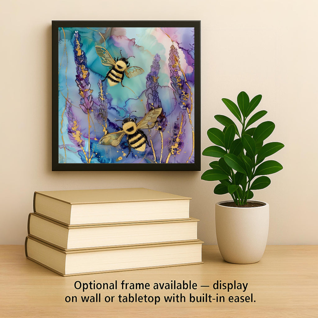 Lavender Bee Ceramic Art Tile – Botanical Garden Art, Bee Lover Gift, Honey Bee Lavender Floral, Farmhouse Nature Decor