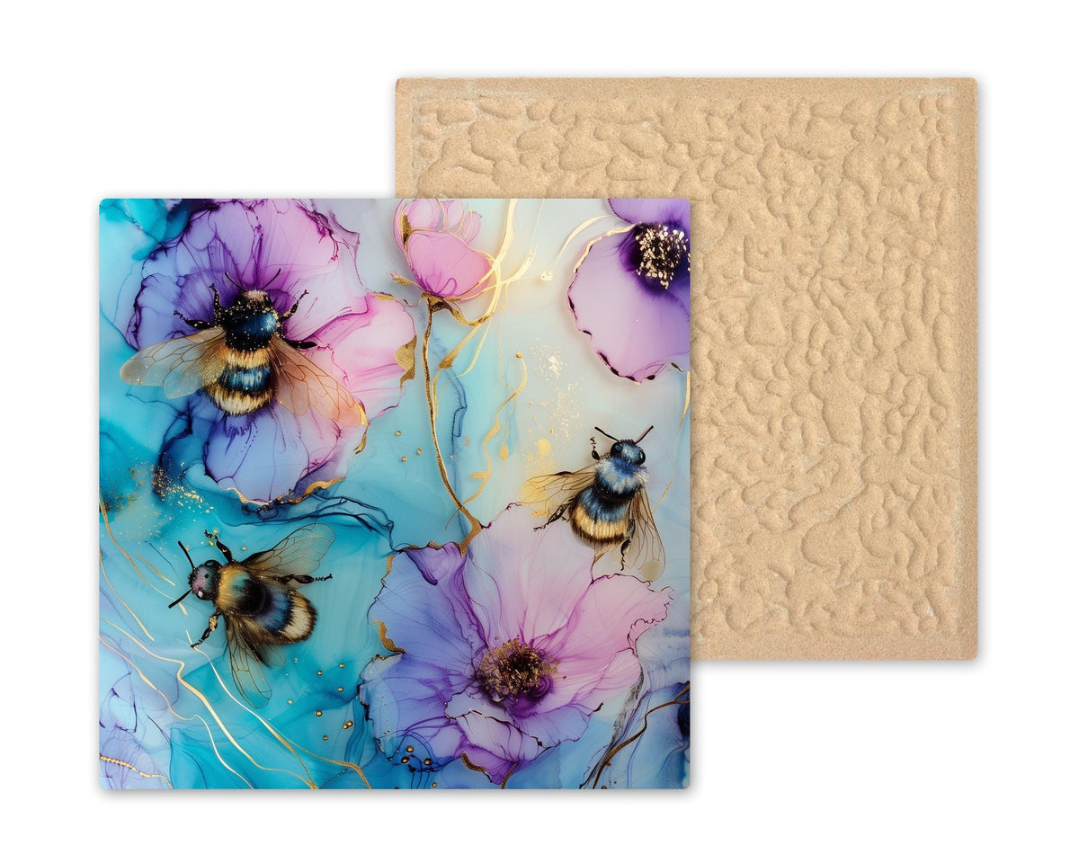 Bee Wall Art Ceramic Tile Botanical Wall Decor Floral Tile Modern Nature Art Honey Bee Decor Colorful Floral Wall Decor Home Decor
