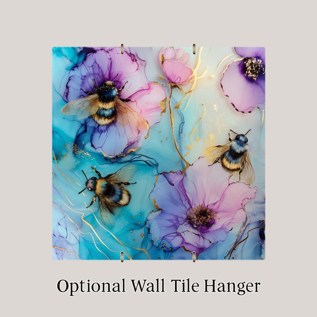 Bee Wall Art Ceramic Tile Botanical Wall Decor Floral Tile Modern Nature Art Honey Bee Decor Colorful Floral Wall Decor Home Decor